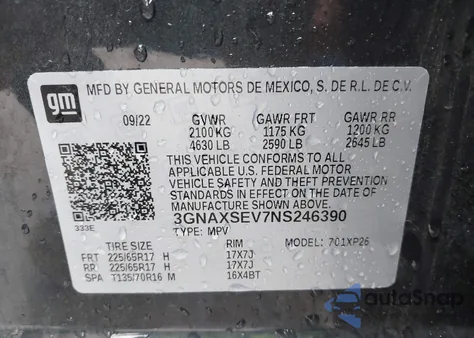 2022 Chevrolet Equinox Ls из США, поврежденный, VIN 3GNAXSEV7NS246390